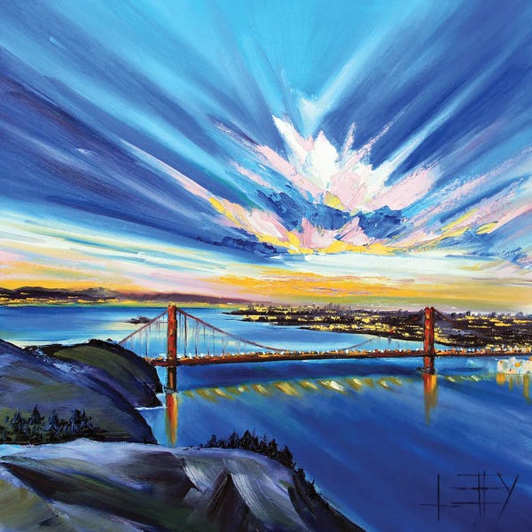Lisa Elley: San Francisco Evening Skyline With The Golden Gate Bridge by Lisa Elley