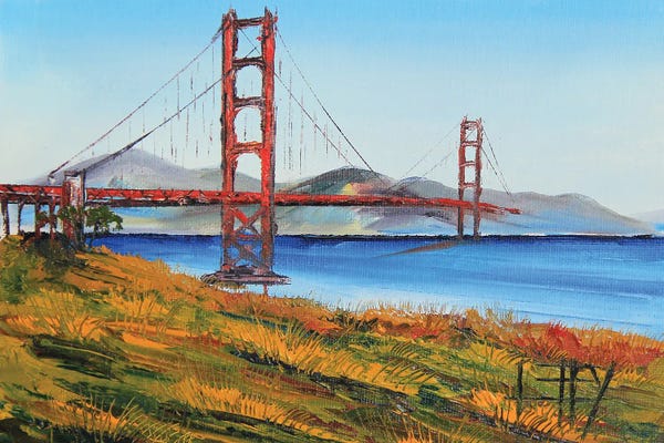 Grasses: San Francisco Golden Gate Bridge At Chrissy Field by Lisa Elley