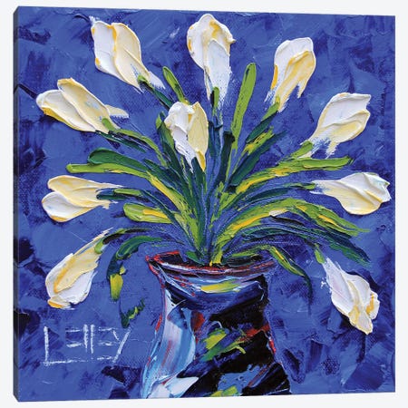 White Tulips In A Blue Vase Canvas Print #LEL493} by Lisa Elley Canvas Print