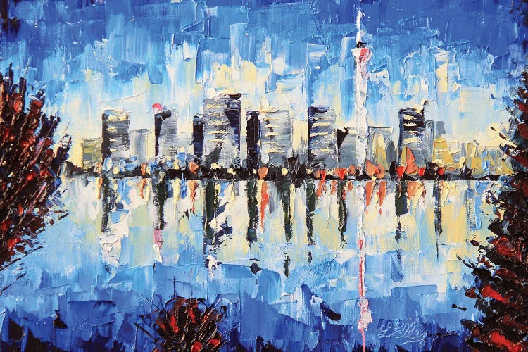 Auckland, New Zealand Abstract Evening Cityscape by Lisa Elley wall art