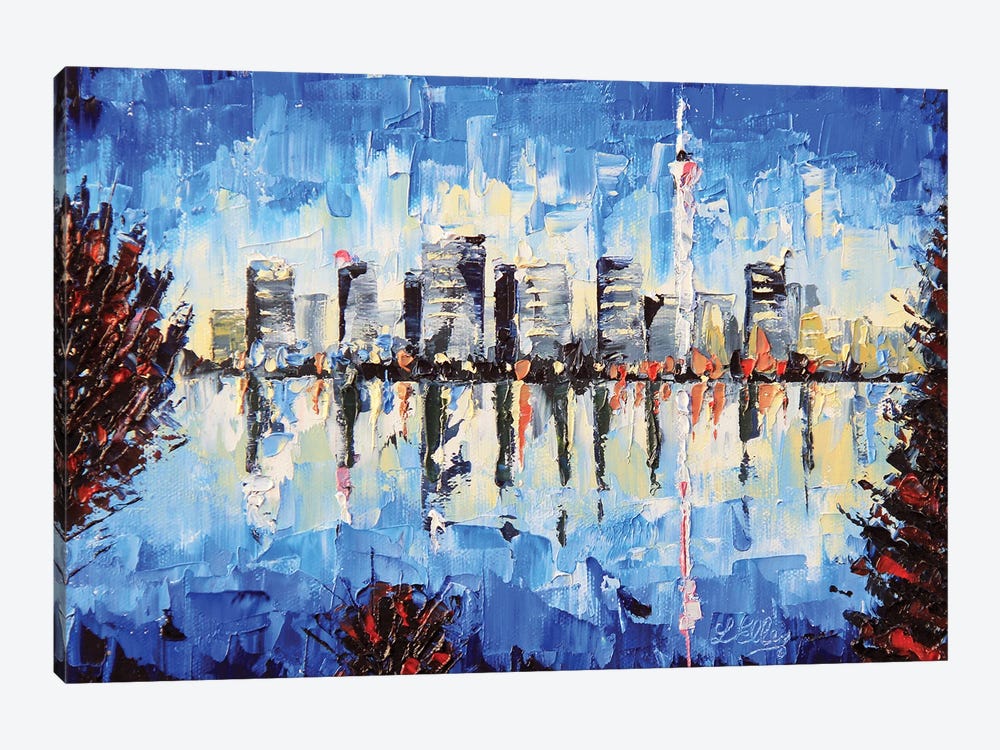 Auckland, New Zealand Abstract Evening Cityscape by Lisa Elley 1-piece Art Print