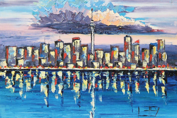 Auckland New Zealand Skyline by Lisa Elley wall art