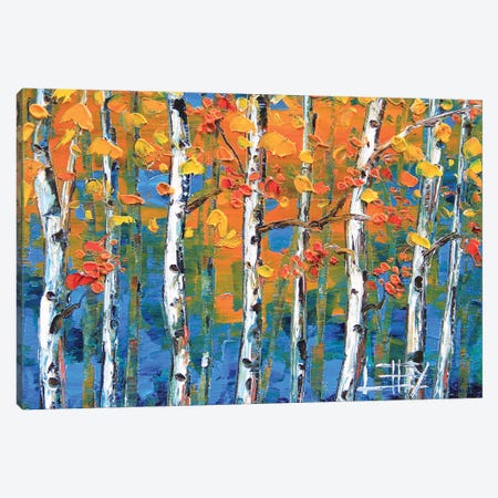 Birches In Orange And Blue Canvas Print #LEL534} by Lisa Elley Art Print