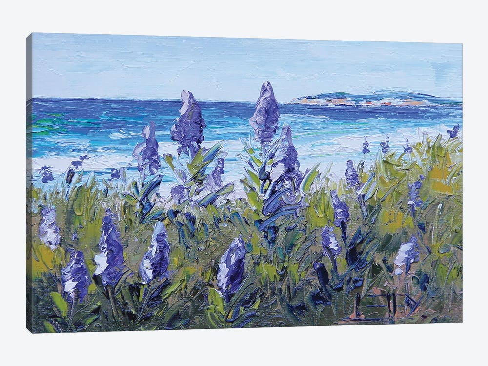 Carmel Beach With Lupine by Lisa Elley 1-piece Canvas Art Print