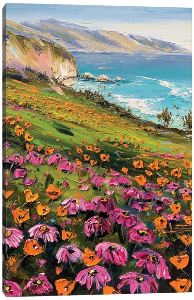 Lucia In Big Sur, California - Coastal Wildflowers Canvas Art Print - Lisa Elley
