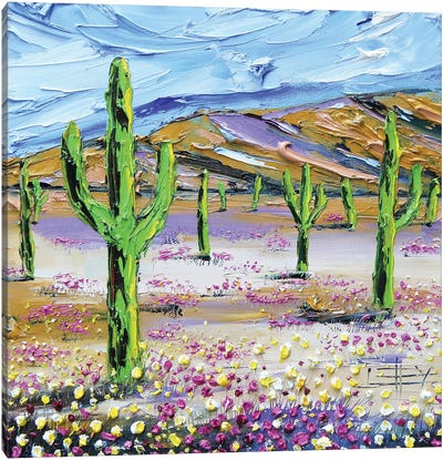 Desert Dream With Saguaro Cacti Canvas Art Print - Lisa Elley