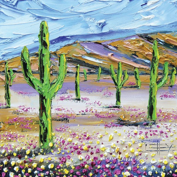 Lisa Elley: Desert Dream With Saguaro Cacti by Lisa Elley