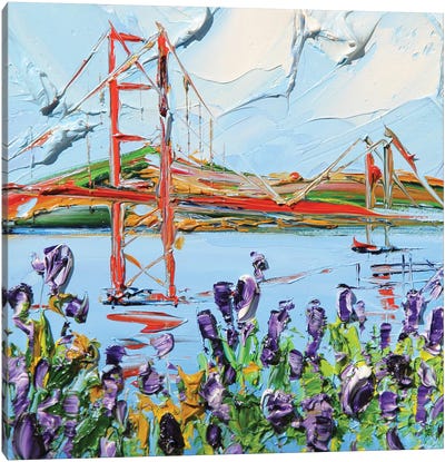 Golden Gate Bridge And Purple Lupine Canvas Art Print - Lupines