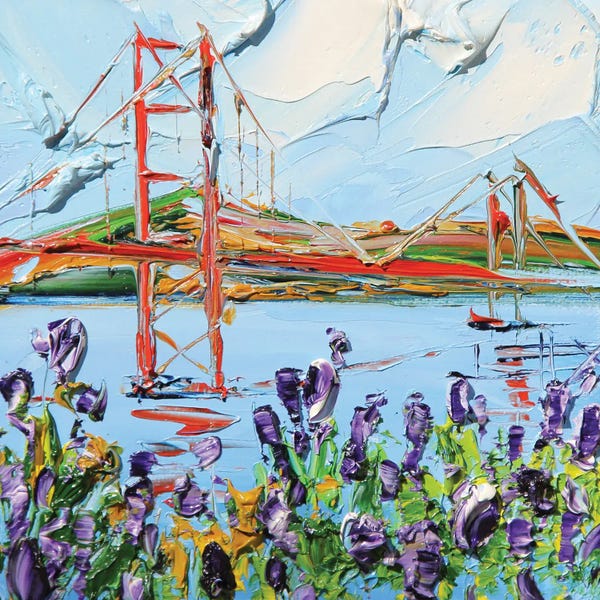 Lupines: Golden Gate Bridge And Purple Lupine by Lisa Elley