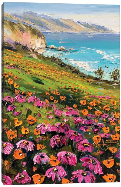Big Sur Flowers Canvas Art Print - Coastline Art