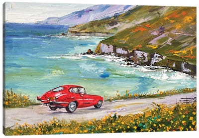 A Drive In Big Sur With Monterey Car Week, E Type Jaguar Canvas Art Print - Lisa Elley