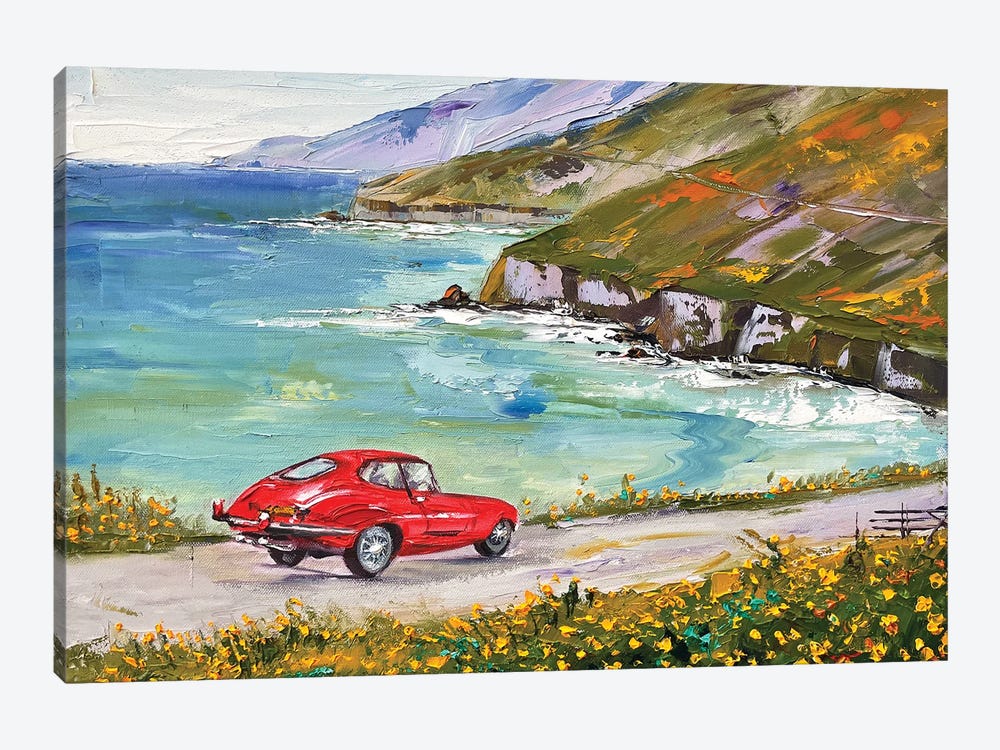 A Drive In Big Sur With Monterey Car Week, E Type Jaguar by Lisa Elley 1-piece Canvas Print