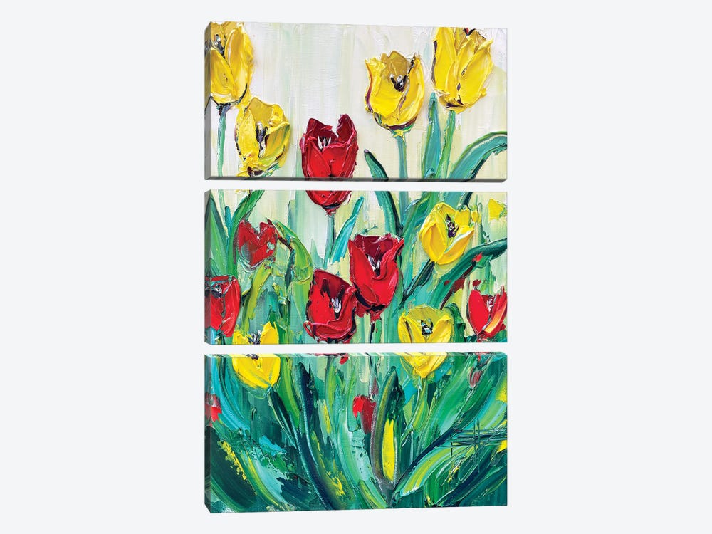 Spring Tulips by Lisa Elley 3-piece Canvas Art Print