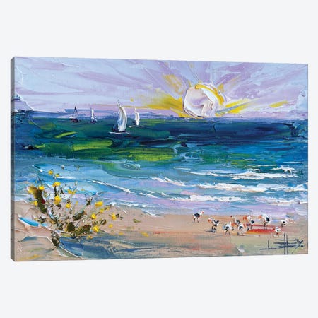 Santa Cruz Sun With Sailboats Canvas Print #LEL655} by Lisa Elley Canvas Art