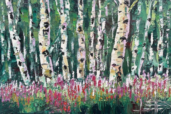 Birch Trees: Viridian Dream by Lisa Elley