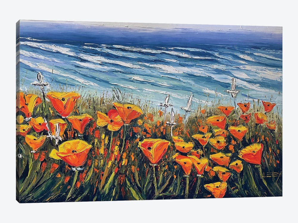 California Poppies In Big Sur by Lisa Elley 1-piece Canvas Wall Art