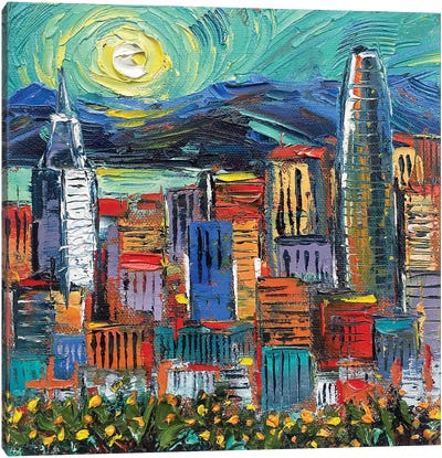 San Francis-Gogh Evening Canvas Art Print - San Francisco Skylines