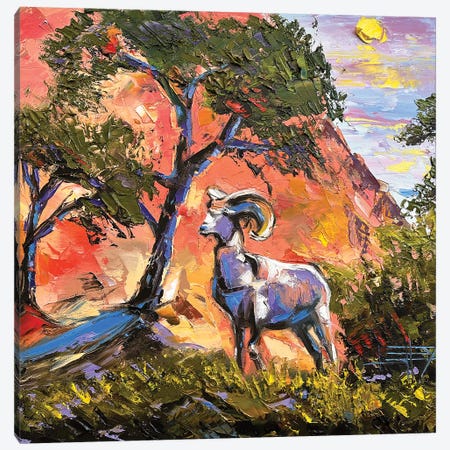 Mountain Goat At Zion National Park Canvas Print #LEL814} by Lisa Elley Canvas Artwork