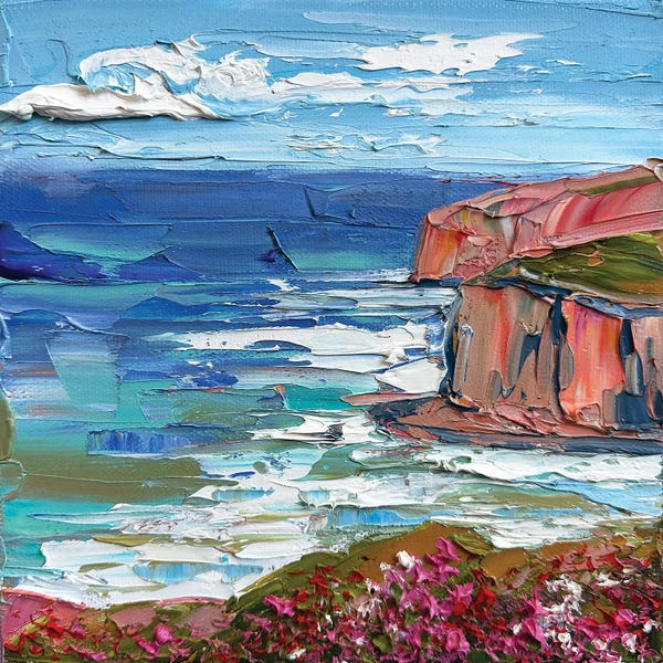 Palette Knife Prints: Colorful Coastal Cliffs by Lisa Elley