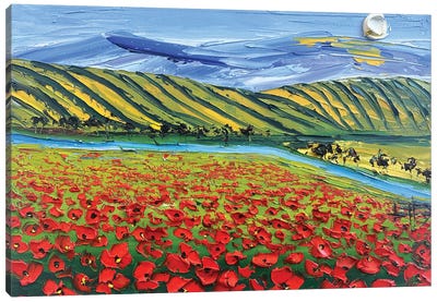 Vineyard Poppy Vista Canvas Art Print - Vineyard Art