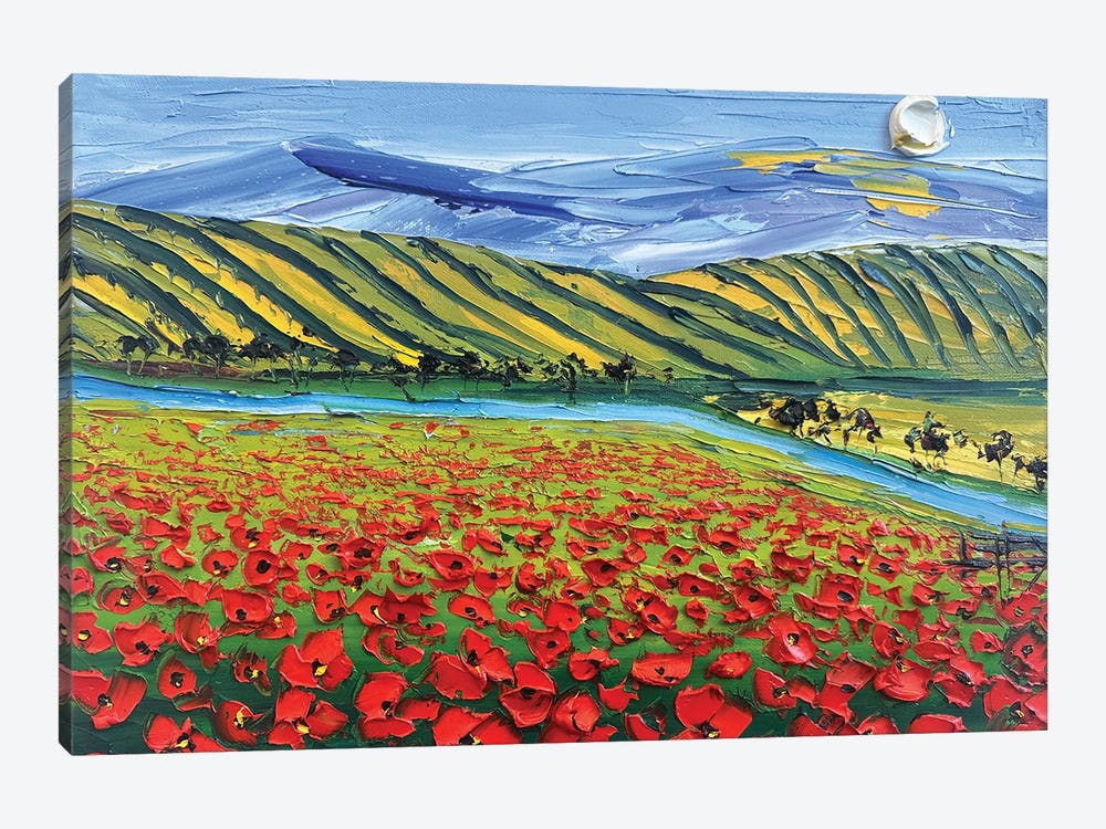 Vineyard Poppy Vista by Lisa Elley 1-piece Canvas Wall Art