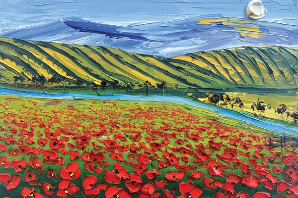 Vineyards: Vineyard Poppy Vista by Lisa Elley