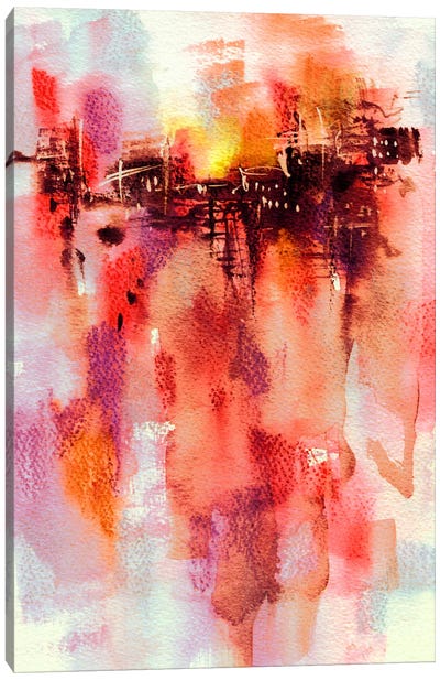 City Sunset Canvas Art Print - Abstract Watercolor Art