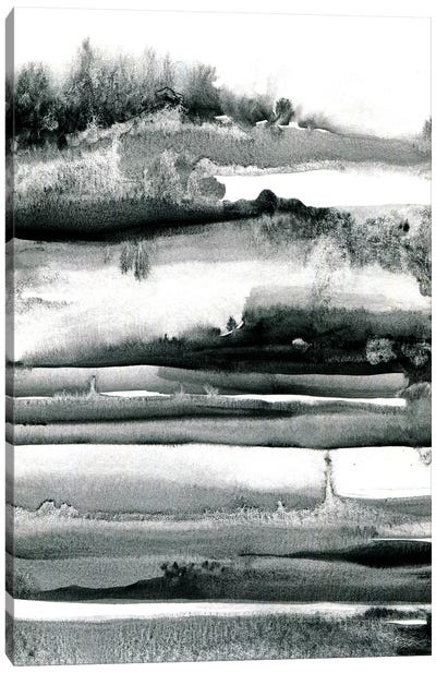 Spring Field Abstract Canvas Art Print - Black & White Minimalist Décor