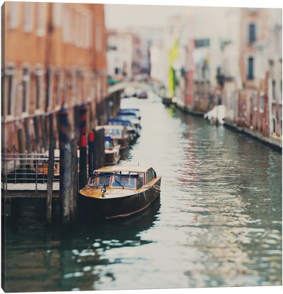 A Boat Moored On A Venice Canal Canvas Art Print - Laura Evans