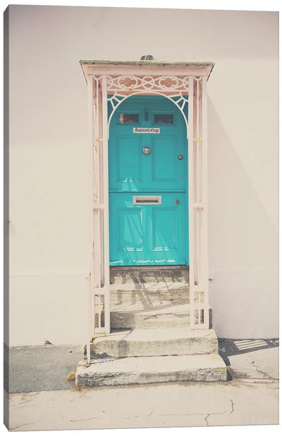 A Mint Green Door And A Pink Building Canvas Art Print - Laura Evans
