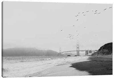 The Golden Gate Bridge In Black And White Canvas Art Print - Mist & Fog Art