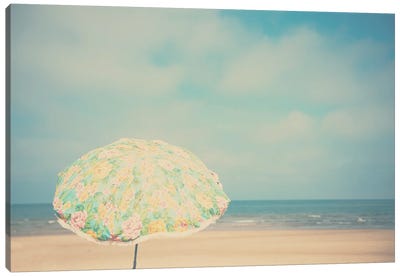 A Retro Beach Umbrella Canvas Art Print - Laura Evans