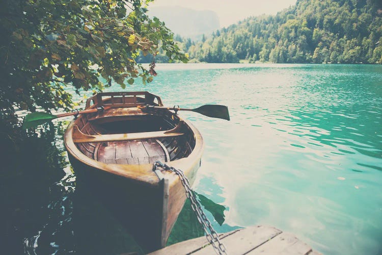 A Row Boat On Lake Bled In Slovenia