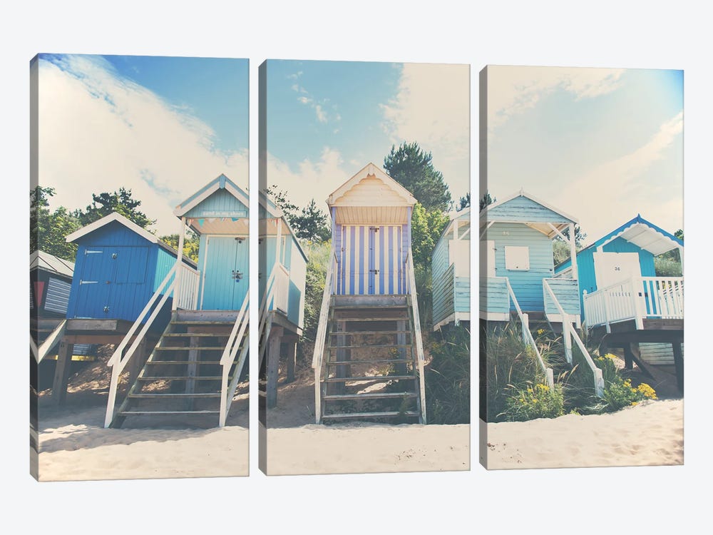Beach Huts Print by Laura Evans 3-piece Canvas Print