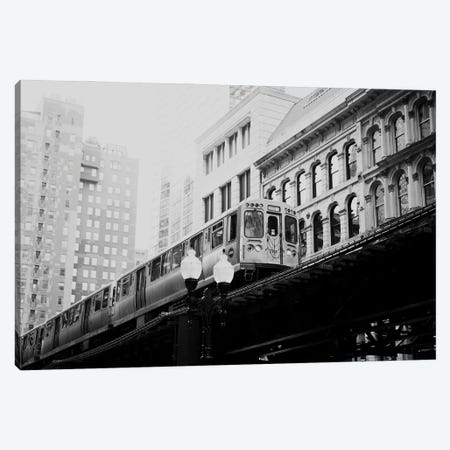 Black And White Chicago L Train Canvas Print #LEV45} by Laura Evans Canvas Art Print