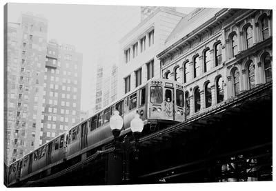 Black And White Chicago L Train Canvas Art Print - Laura Evans