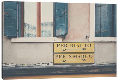 Blue Shutters In Venice Canvas Art Print - Vintage Styled Photography