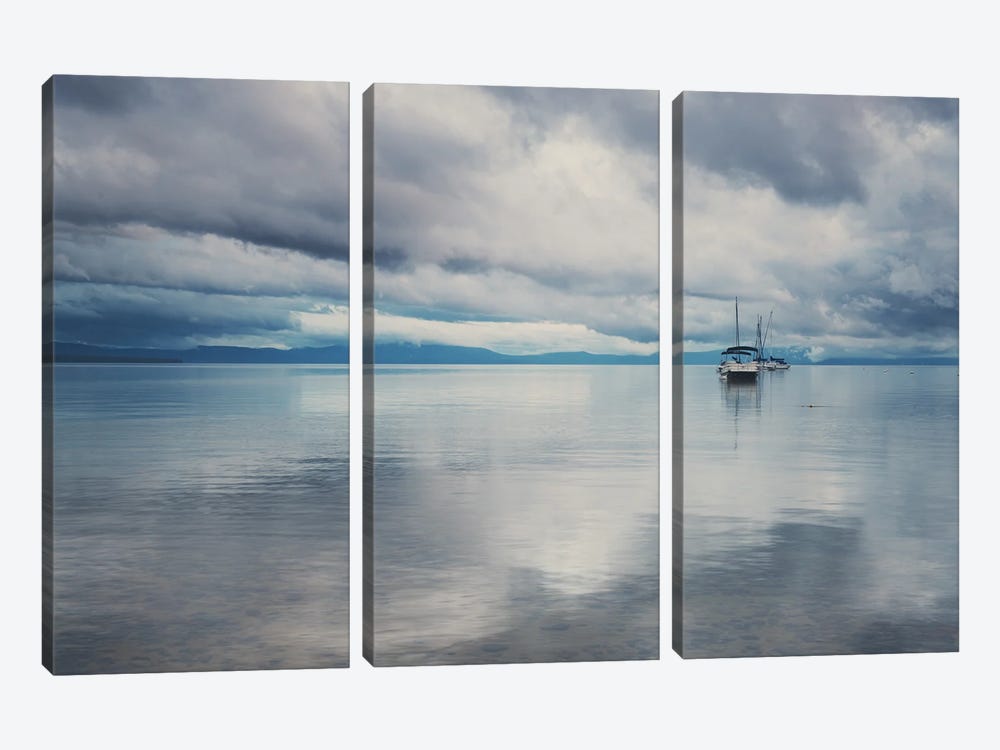 Boat Reflections In Lake Tahoe by Laura Evans 3-piece Canvas Print