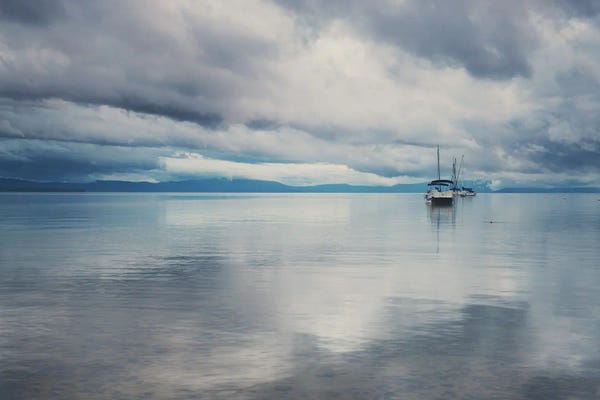 Laura Evans: Boat Reflections In Lake Tahoe by Laura Evans