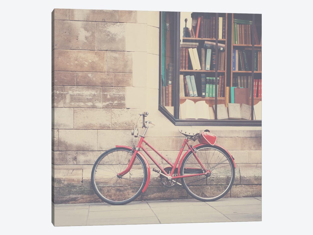 A Vintage Red Bicycle And The Bookstore by Laura Evans 1-piece Canvas Wall Art
