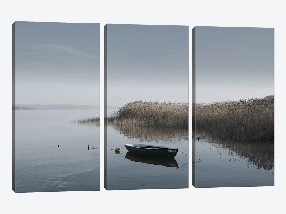 Boat On The Lake Shore by Lena Weisbek 3-piece Canvas Print