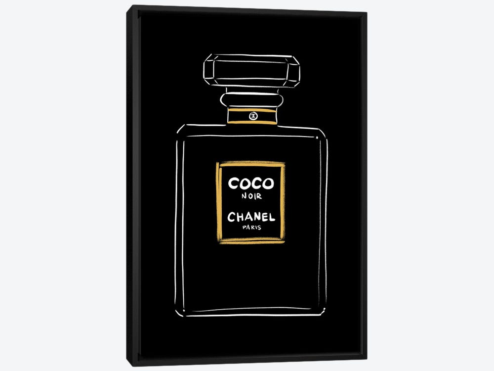 Framed Canvas Art - Chanel Coco Noir by La Femme Jojo ( Fashion > Hair & Beauty > Perfume Bottles art) - 40x26 in