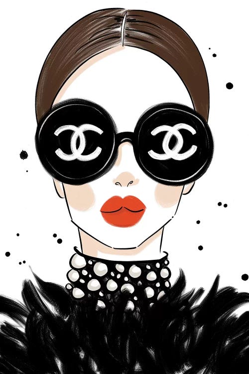 Framed Canvas Art (Champagne) - Chanel Sunglasses by La Femme Jojo ( Fashion > Fashion Brands > Chanel art) - 26x18 in