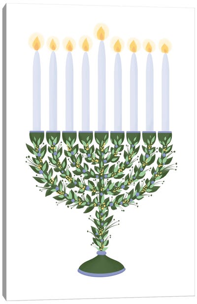 Hanukkah Floral Menorah Canvas Art Print - Hanukkah Art