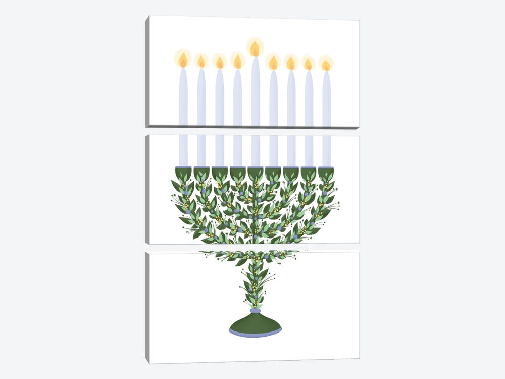 Hanukkah Floral Menorah by La femme Jojo 3-piece Art Print