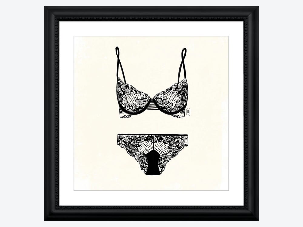  Black Lace Bralette Fashion Illustration Art Print of  Watercolor Painting : Handmade Products