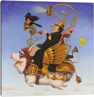 Pigs Fly II Canvas Art Print - Whimsical Steampunk
