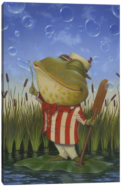 Bubble Duet Canvas Art Print - Frog Art