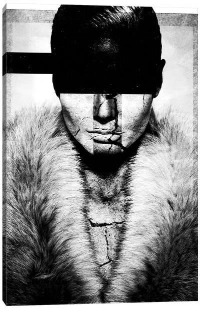 Cracked Persona In Black & White Canvas Art Print - Multimedia Portraits