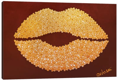 Gold Kiss Canvas Art Print - Lips Art